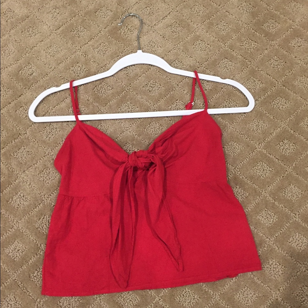 Brandy Melville Red Tie Front Tank - Picture 2 of 6